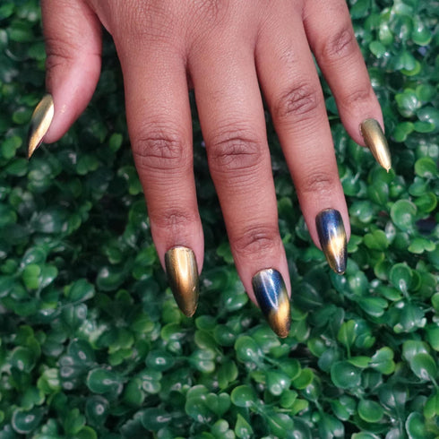 Moon Tour NCT Taeyong inspired blue gold magnetic nail polish