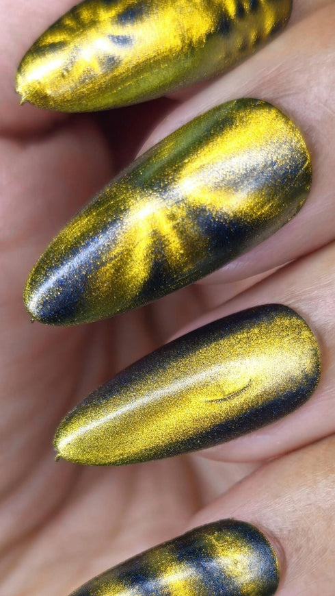 Moon Tour NCT Taeyong inspired blue gold magnetic nail polish