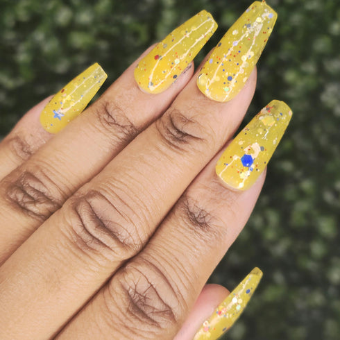 One For All my hero acedemia inspired yelllow re whit blue glitter nail polish