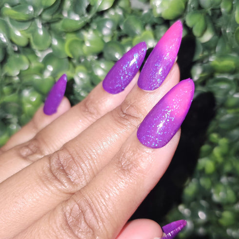 Spiral Abyss genshin impact pink to purple thermal glitter nail polish