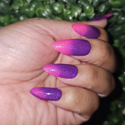 Spiral Abyss genshin impact pink to purple thermal glitter nail polish